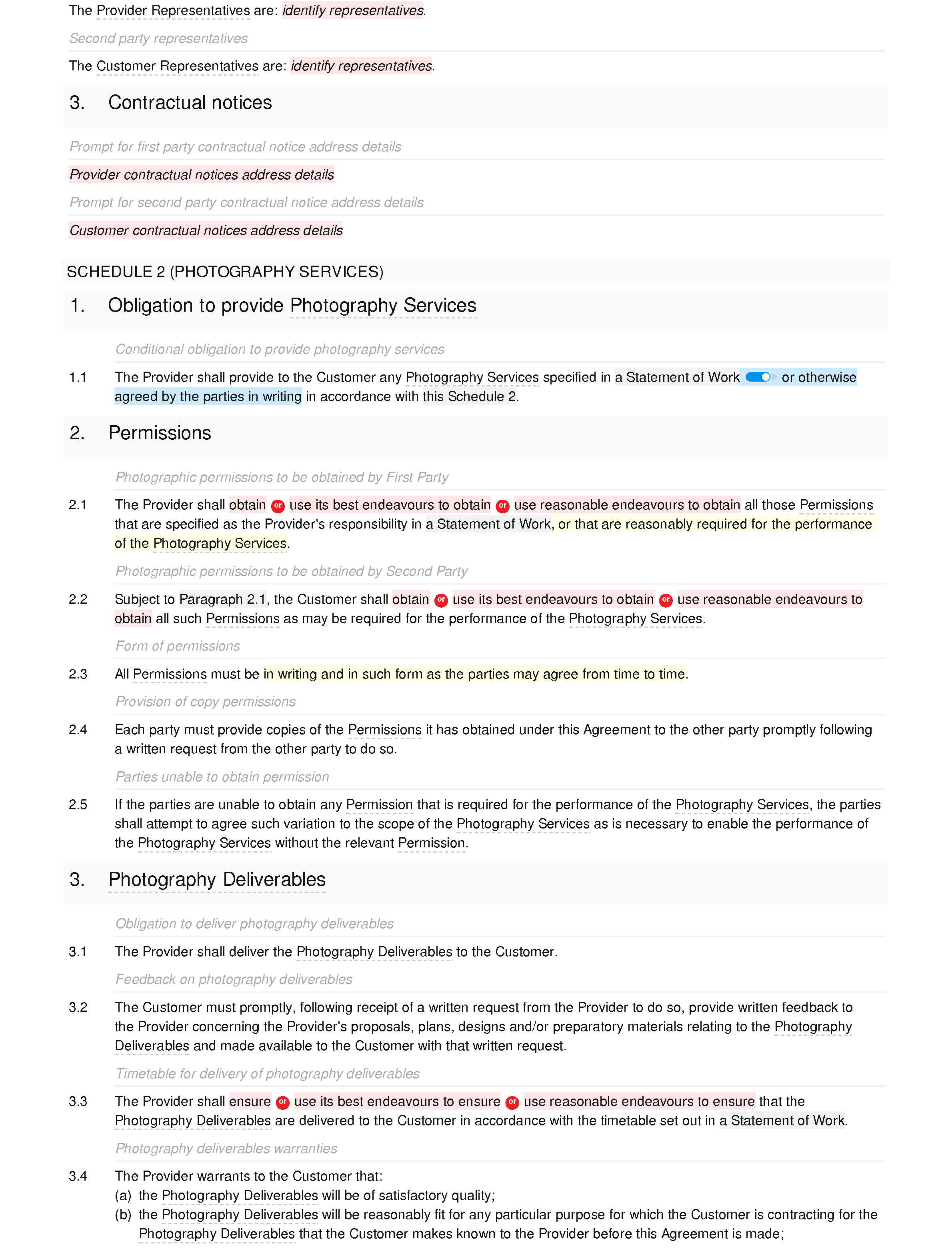 Web services and photography agreement document editor preview