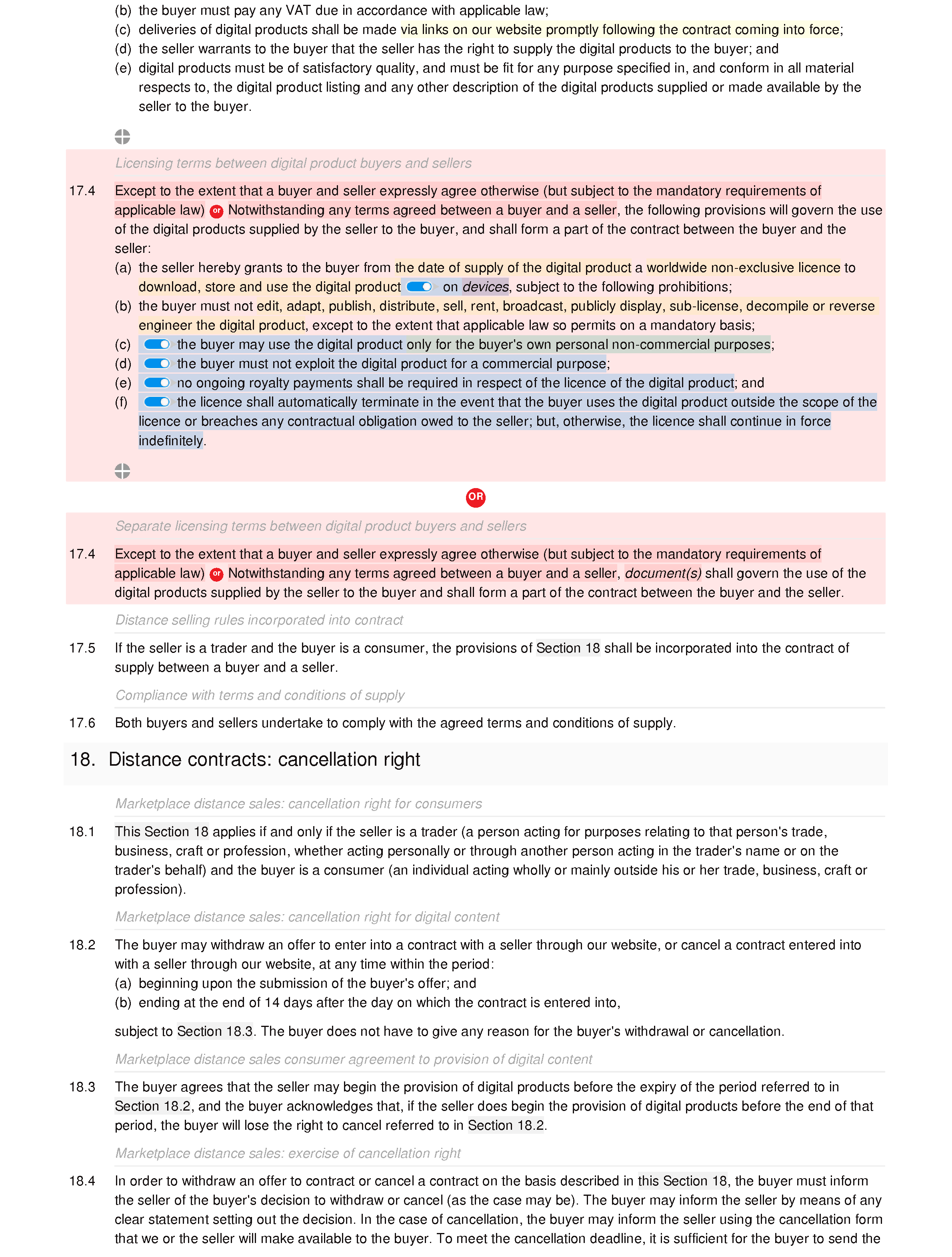 Digital marketplace website terms and conditions document editor preview