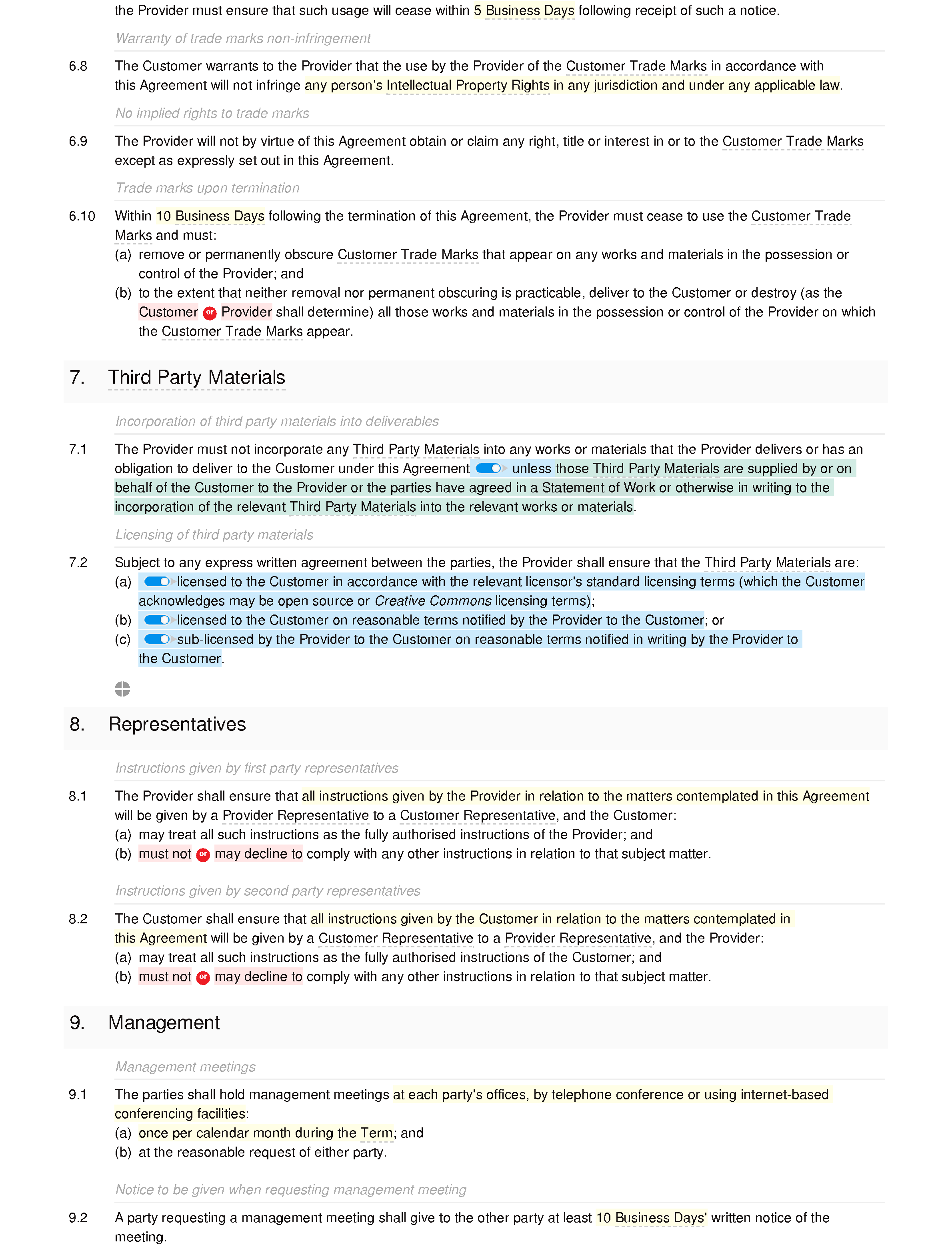 Web services agreement document editor preview