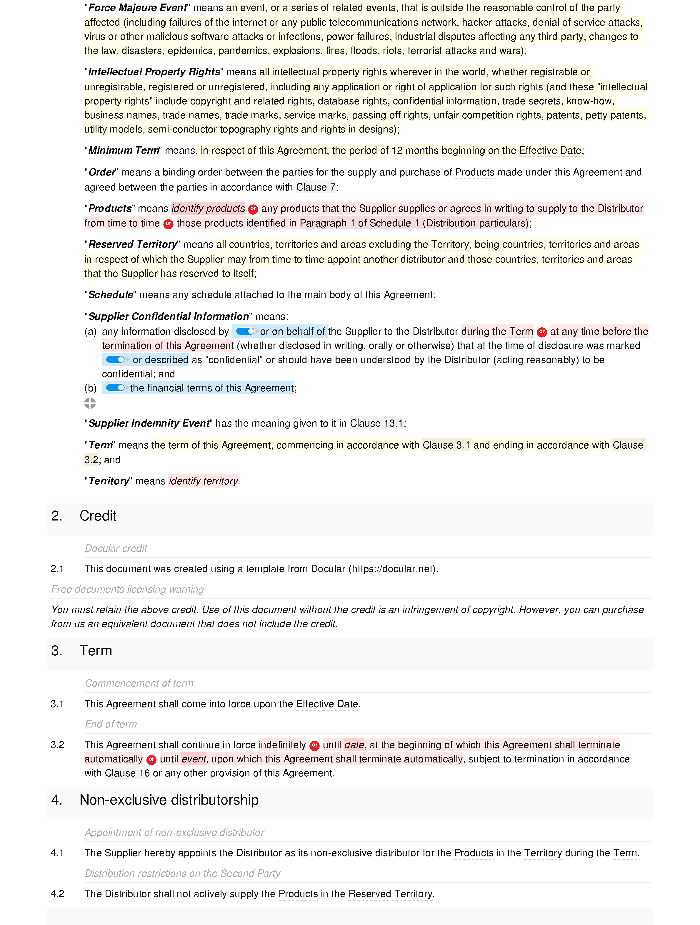 Free non-exclusive distribution agreement document editor preview