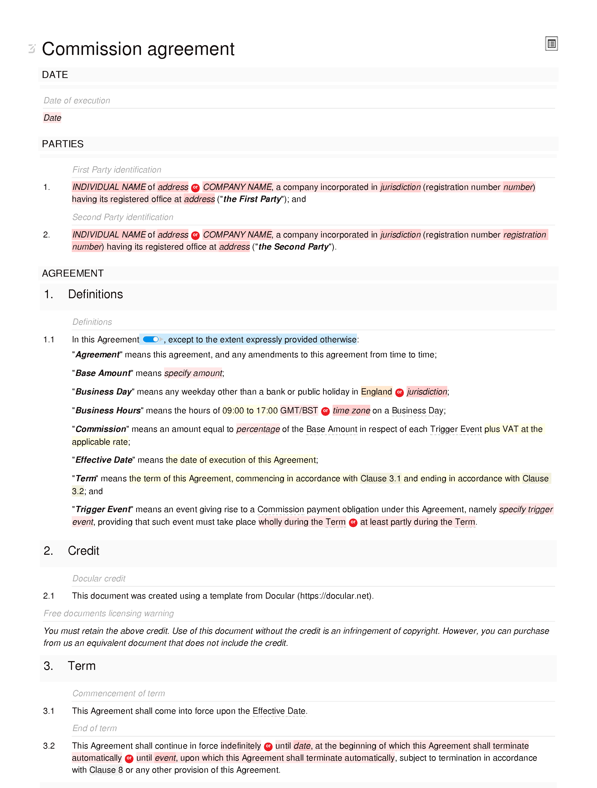 Free commission agreement document editor preview
