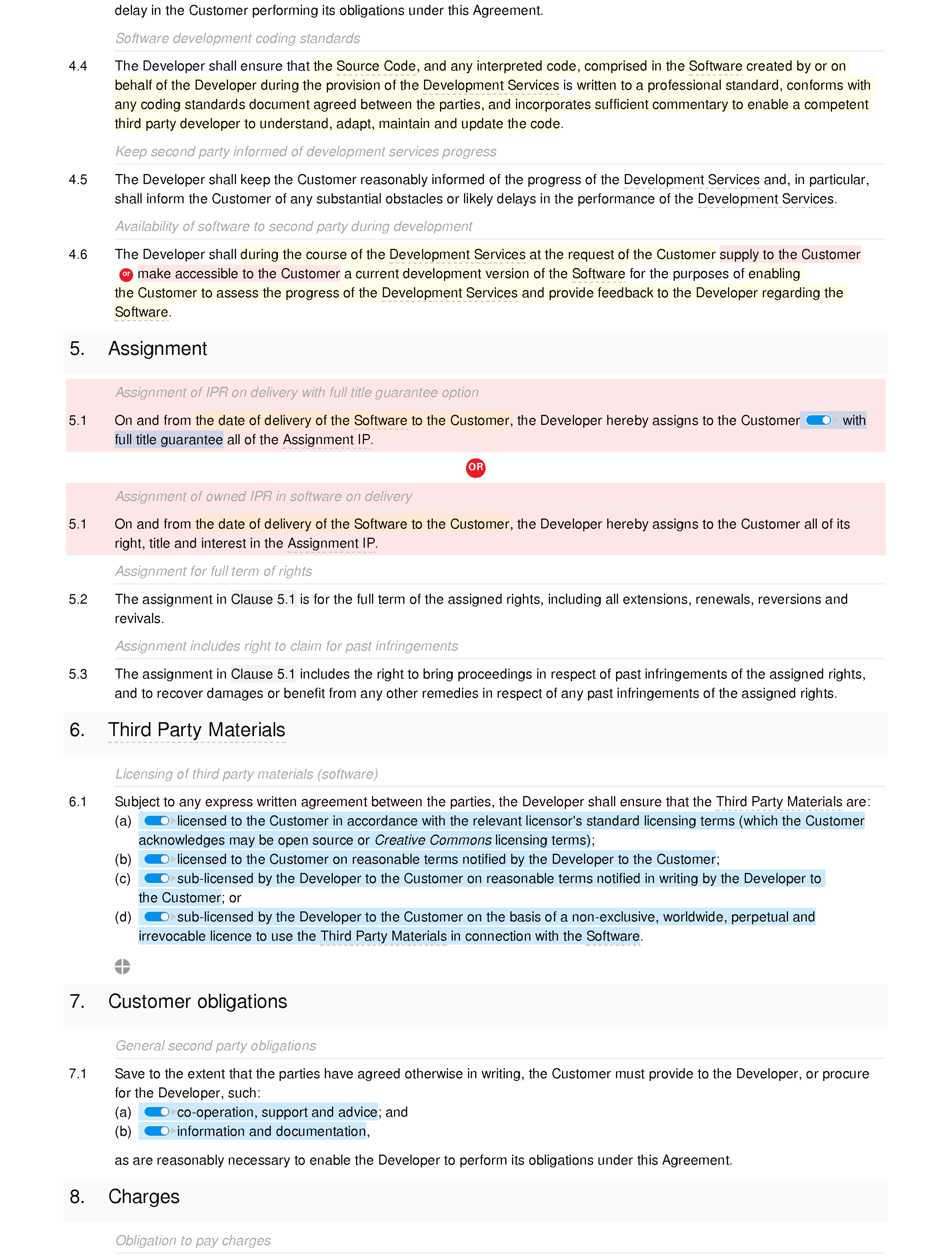 Free software development agreement document editor preview