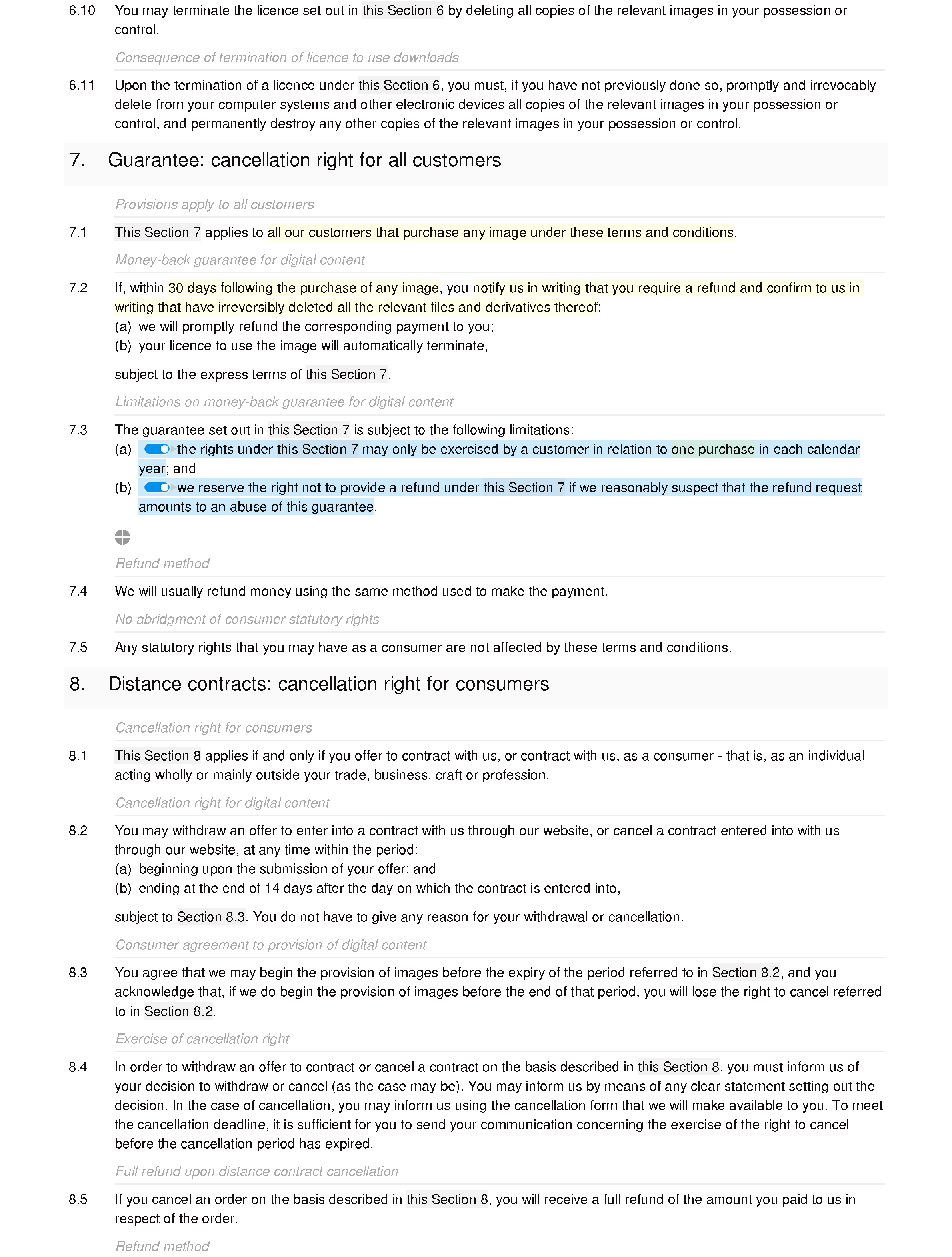 Image download terms and conditions document editor preview