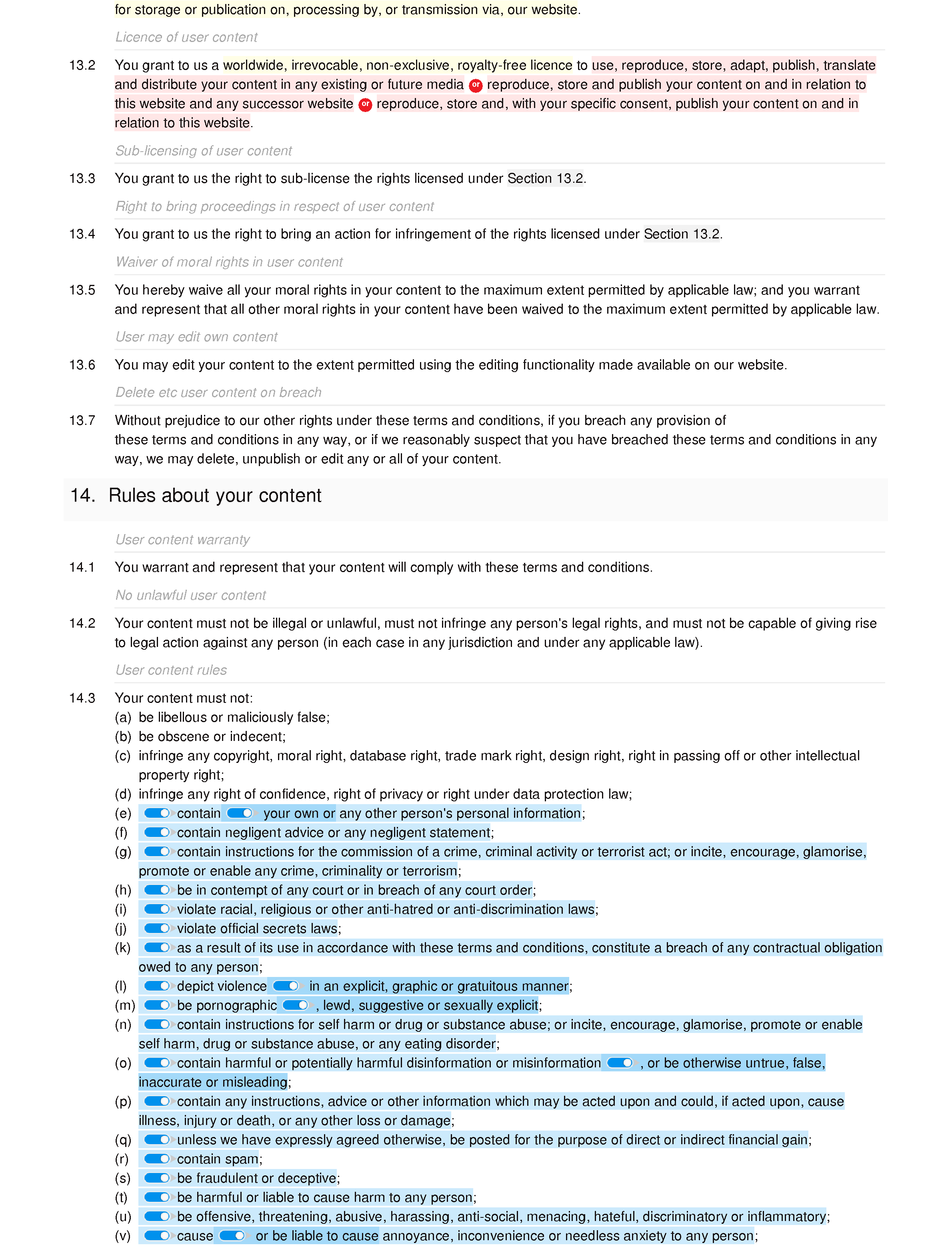 Accountancy website terms and conditions document editor preview