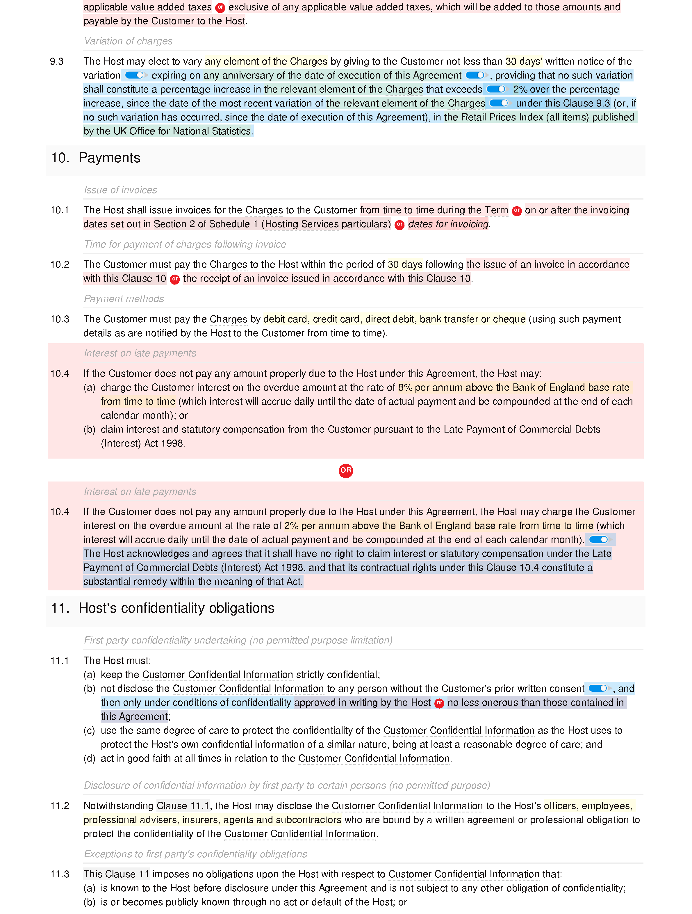 Website hosting agreement document editor preview