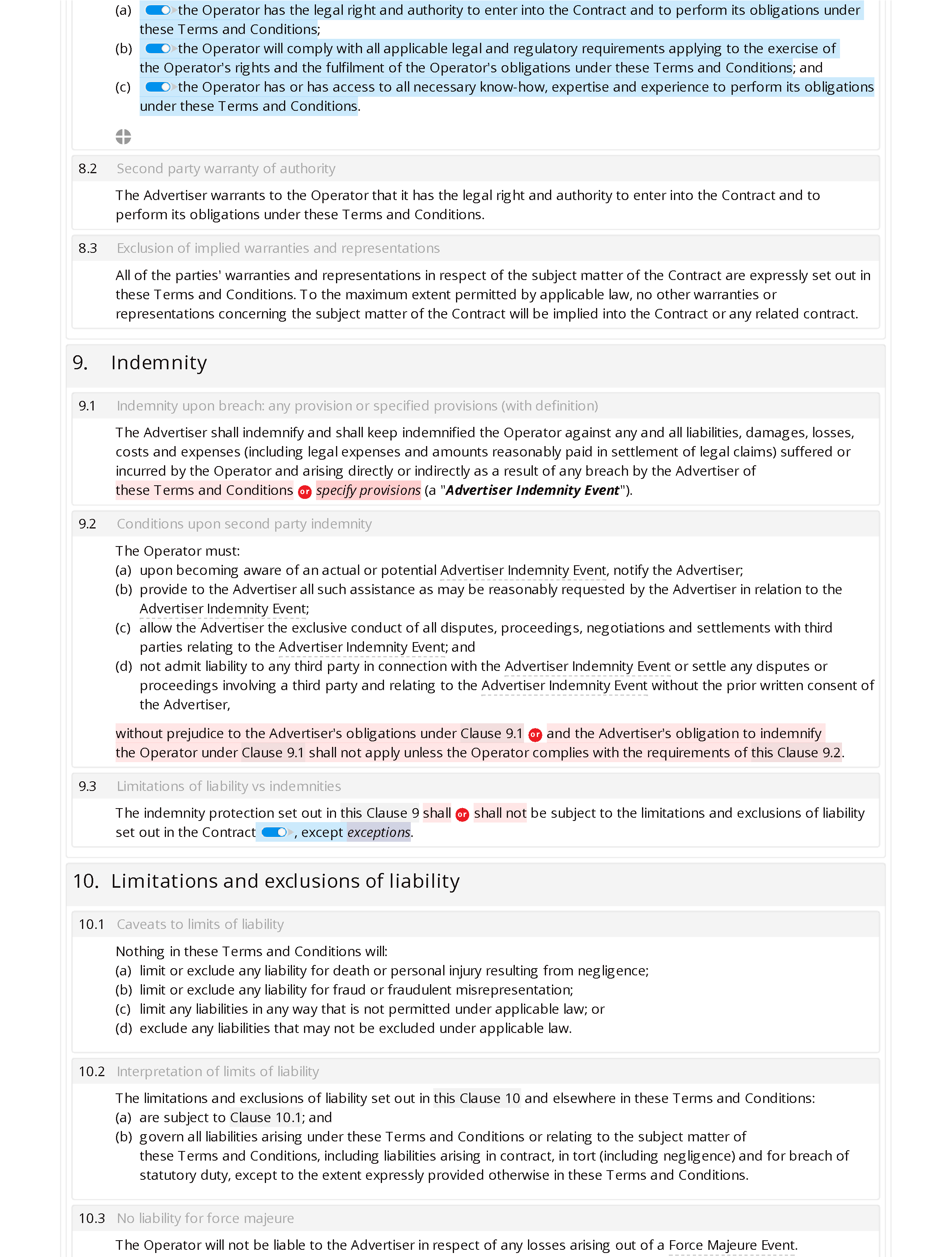 Website advertising terms and conditions document editor preview