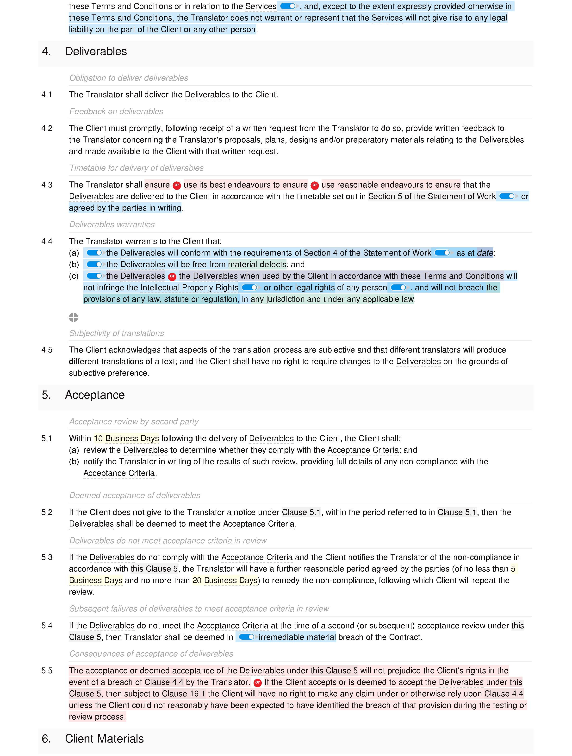 Translation services terms and conditions document editor preview