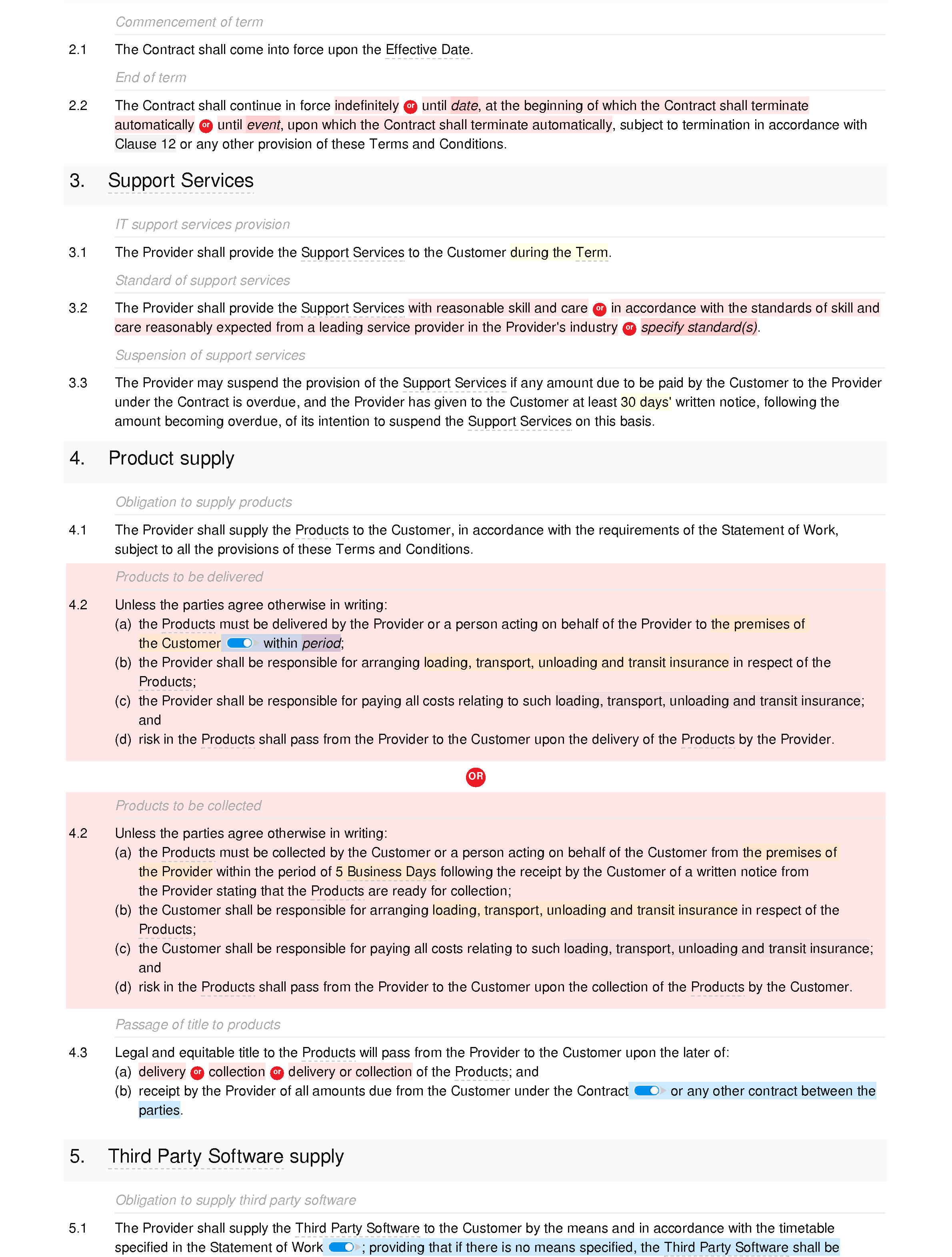 IT support terms and conditions (B2C) document editor preview