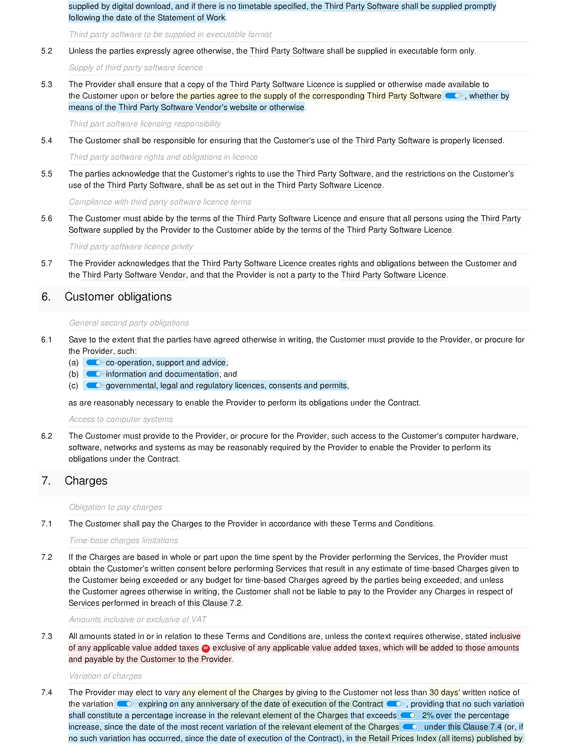 IT support terms and conditions (B2C) document editor preview