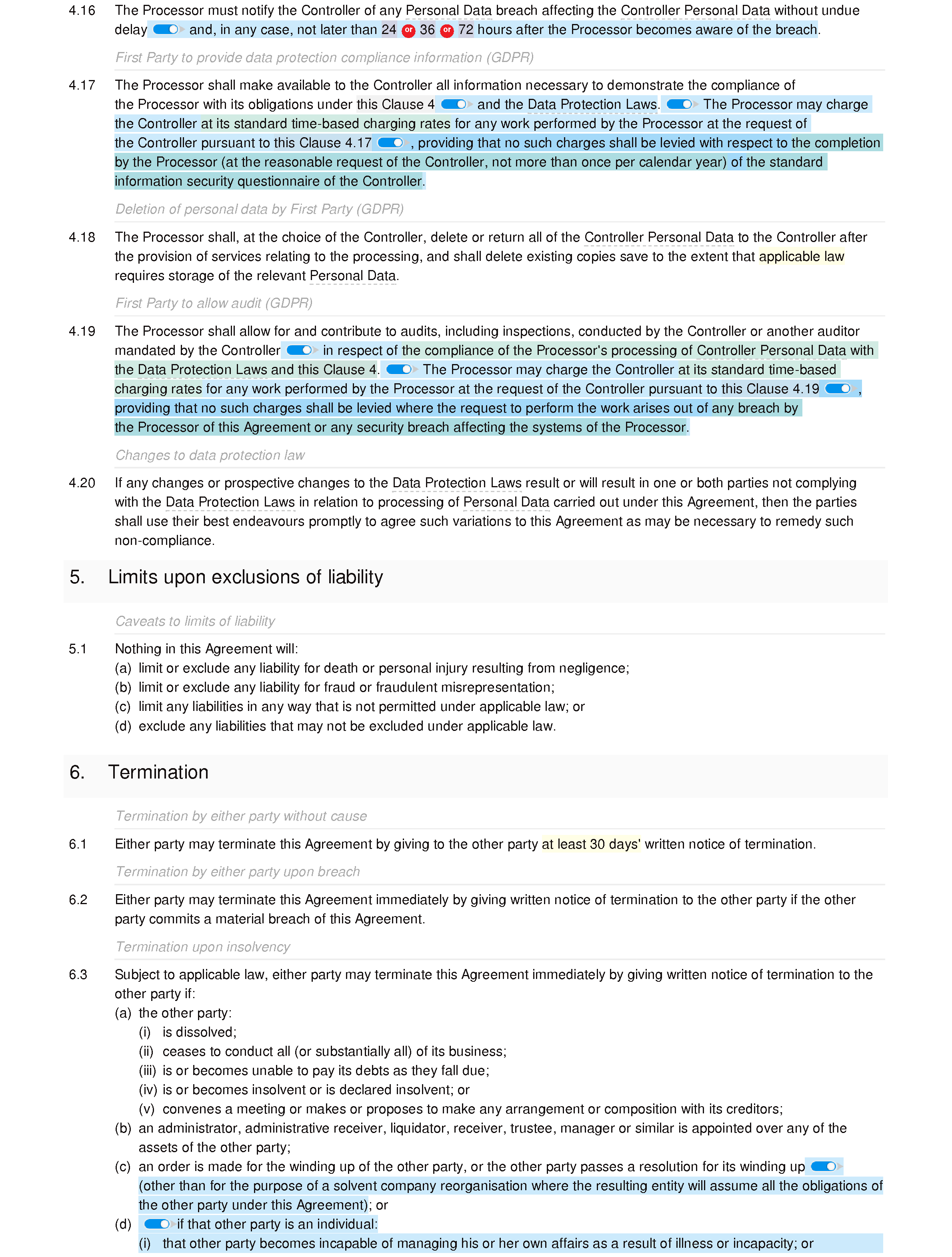 Data processing agreement (controller-processor) document editor preview