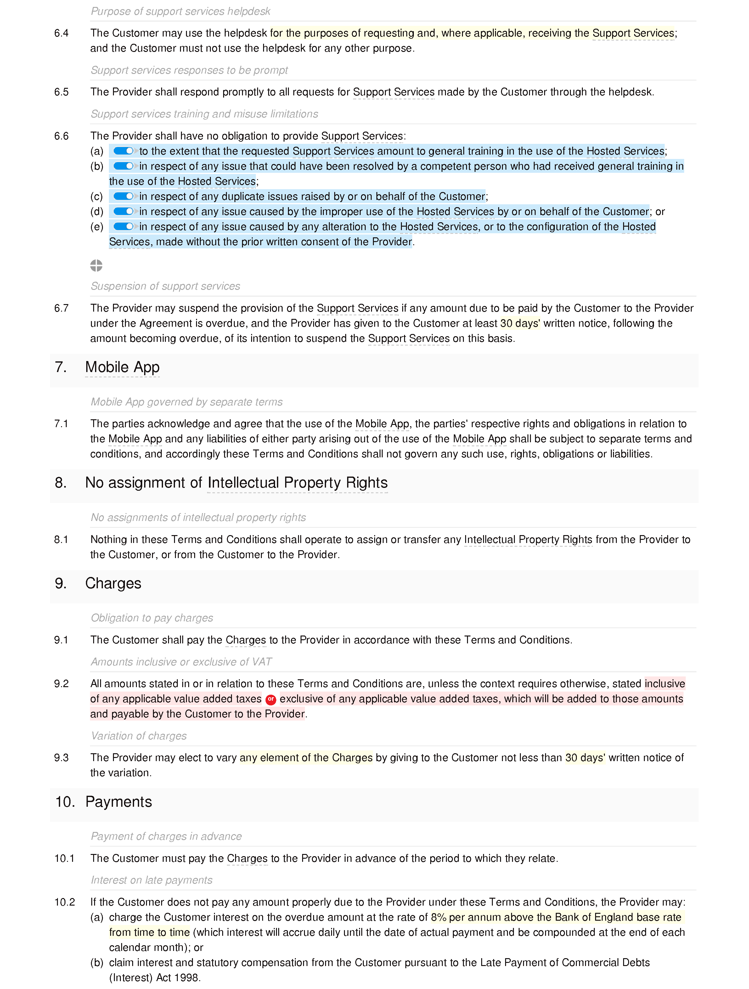 Cloud service terms and conditions (B2C) document editor preview