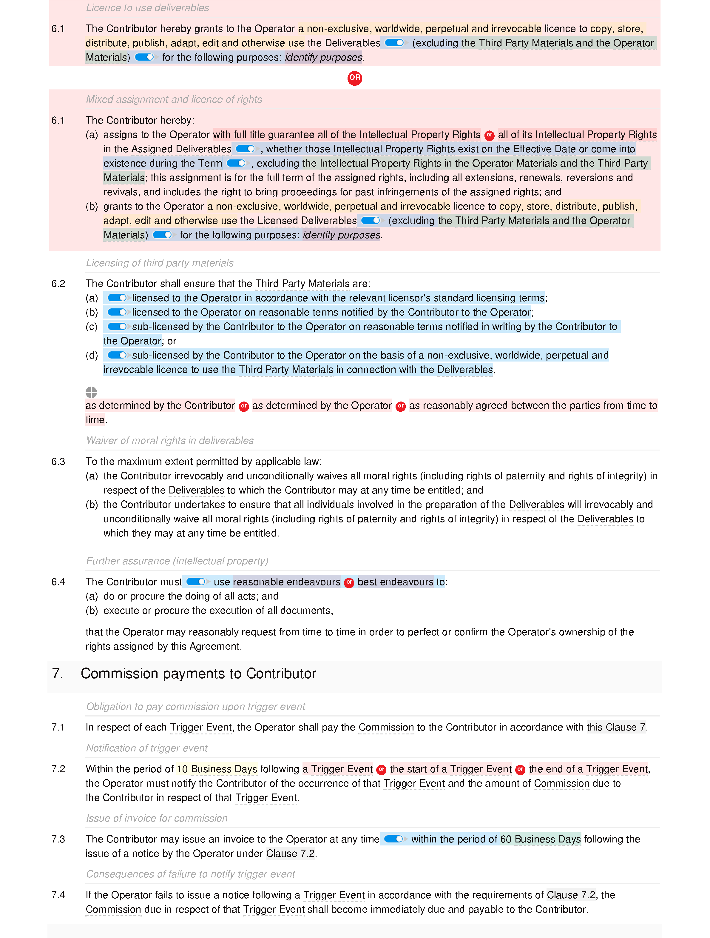 Website contributor agreement (commission) document editor preview