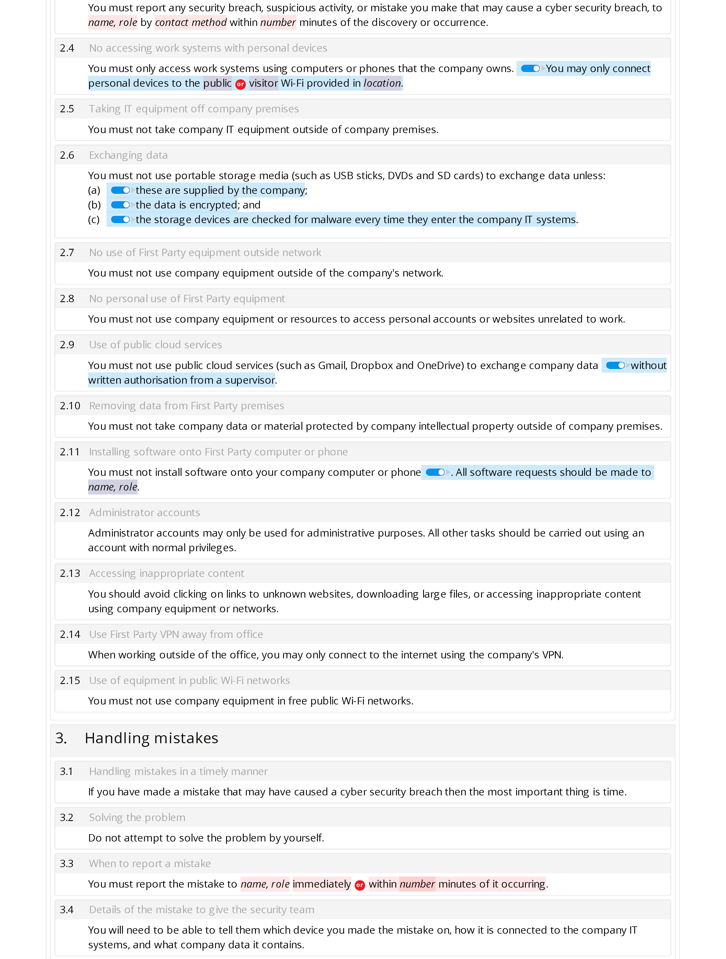 End user cyber security policy (standard) document editor preview