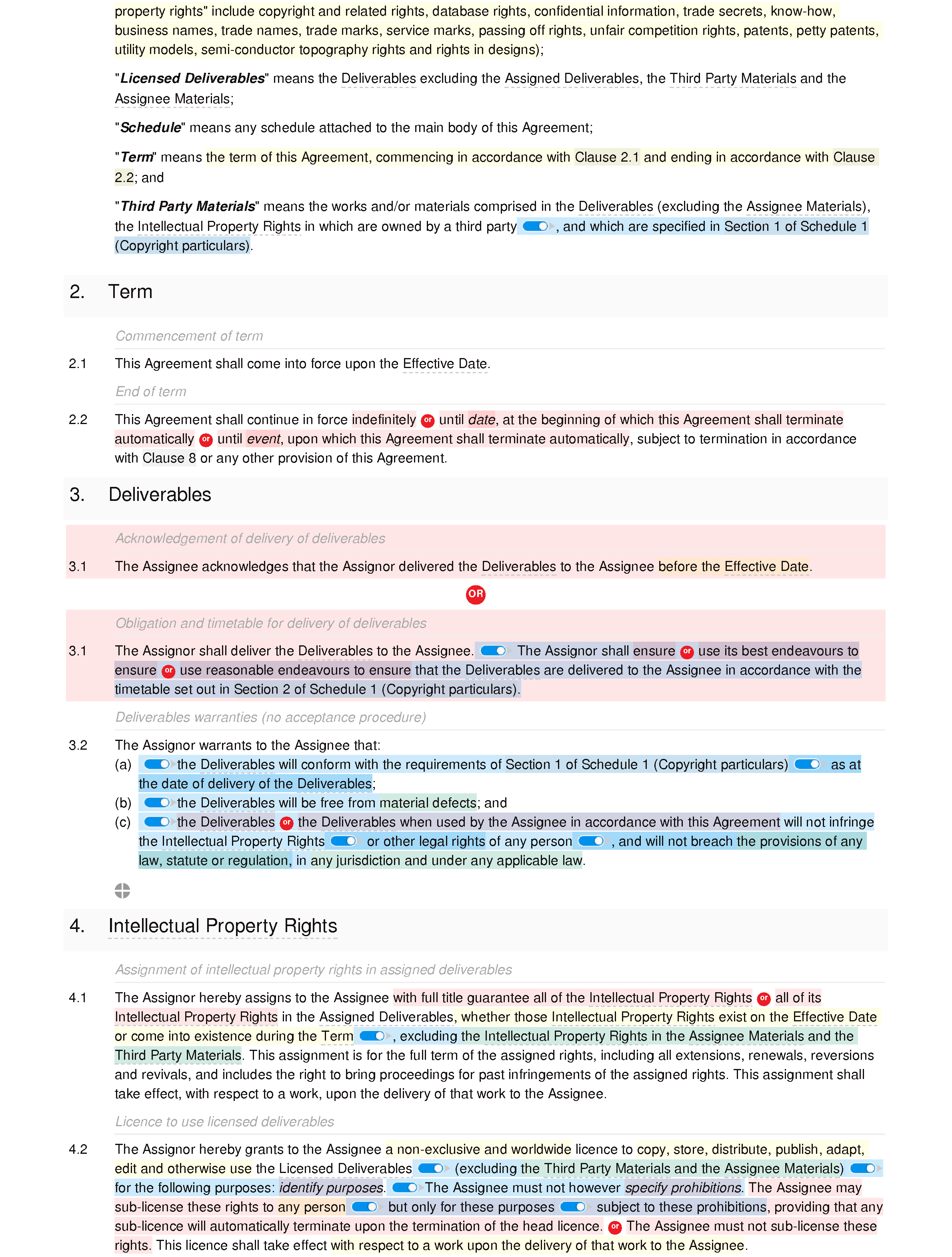 Copyright agreement document editor preview