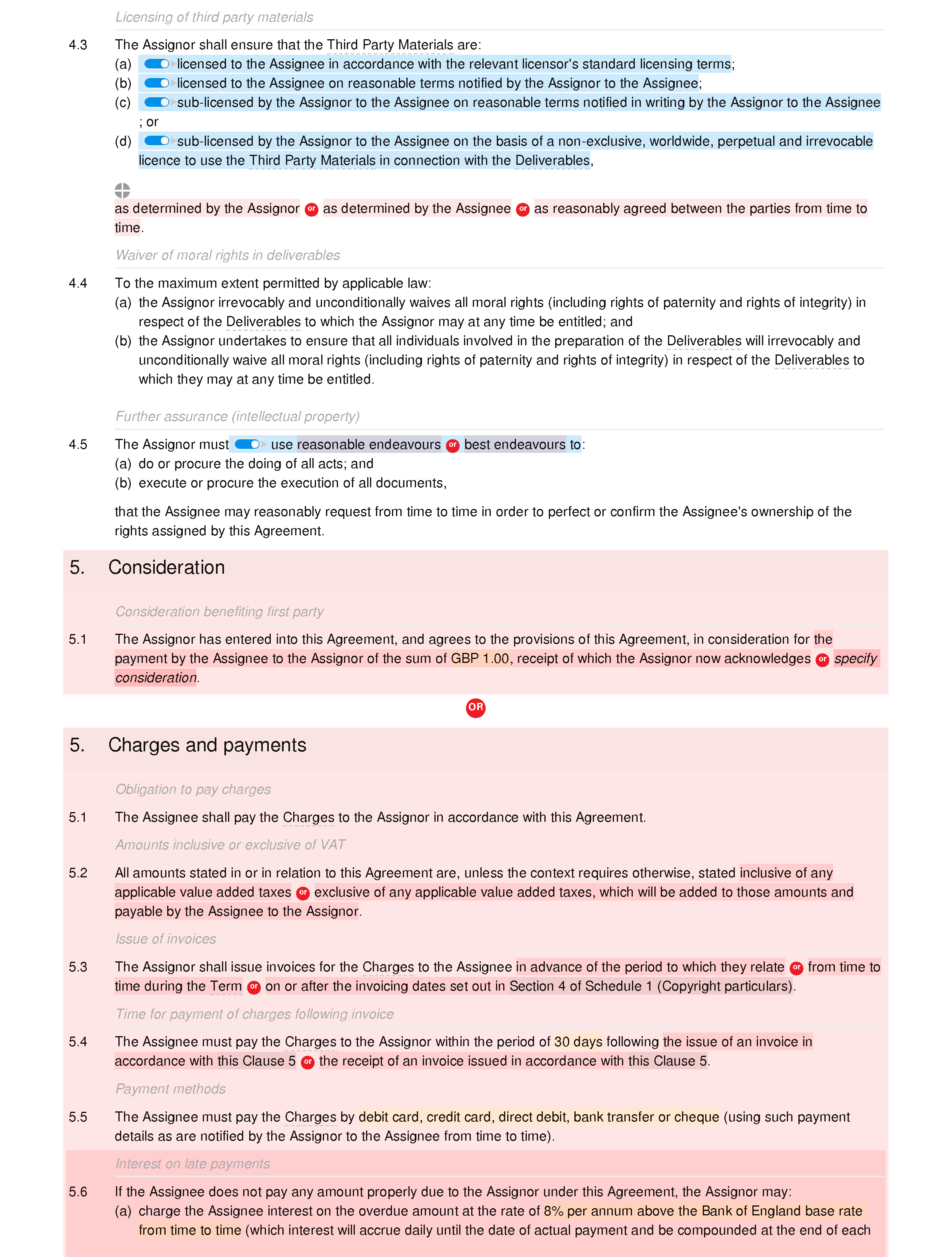 Copyright agreement document editor preview