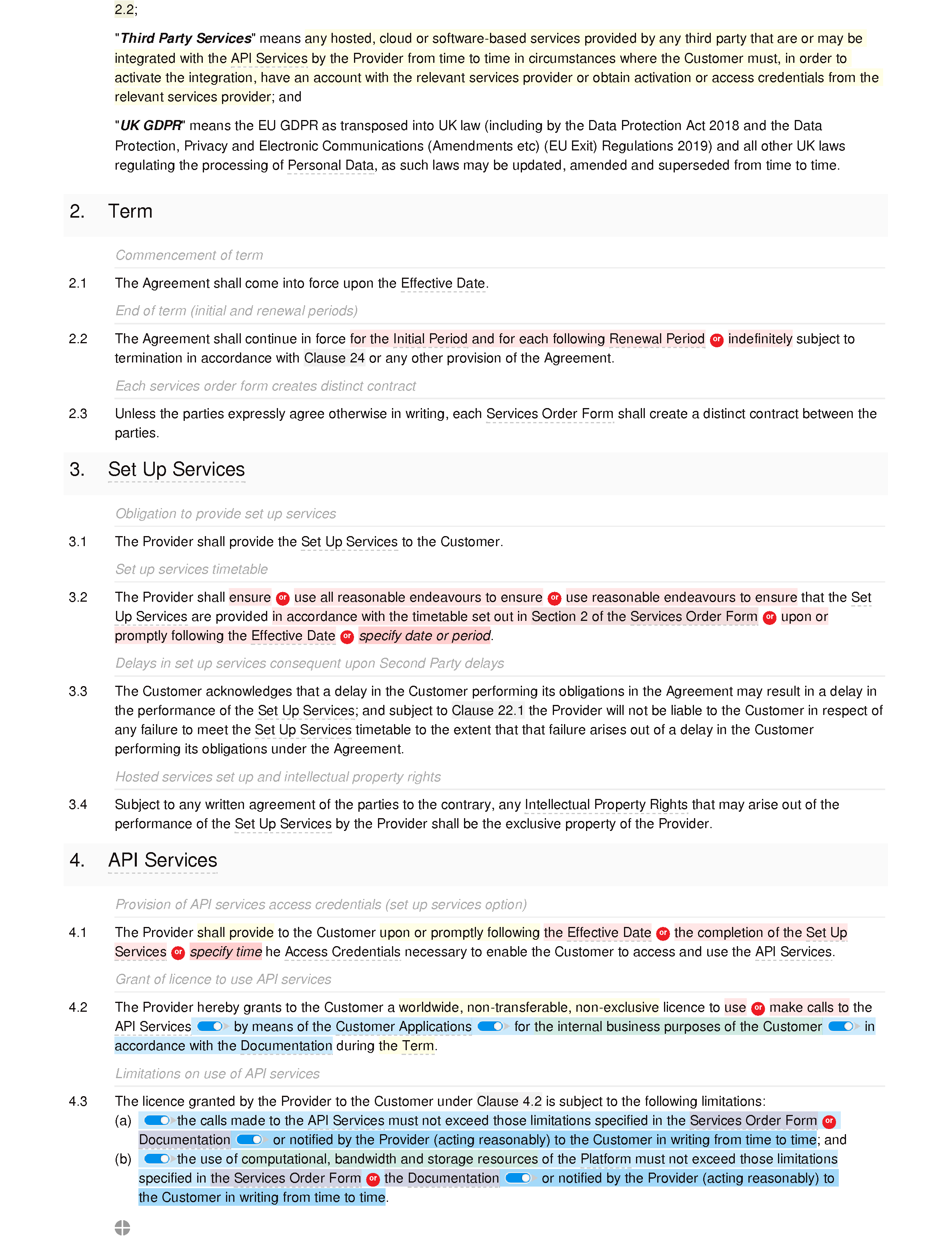 API terms and conditions (standard) document editor preview