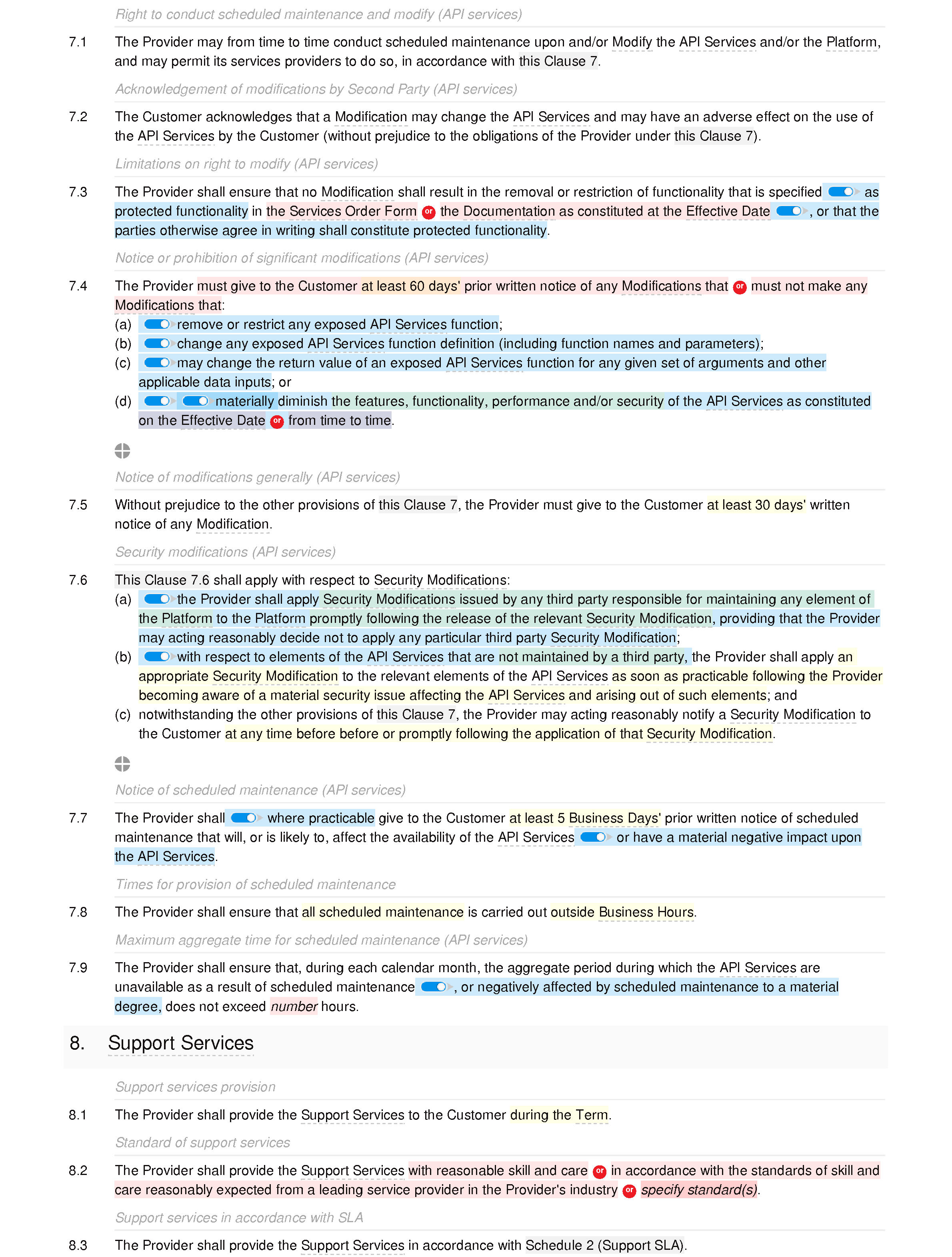 API terms and conditions (standard) document editor preview