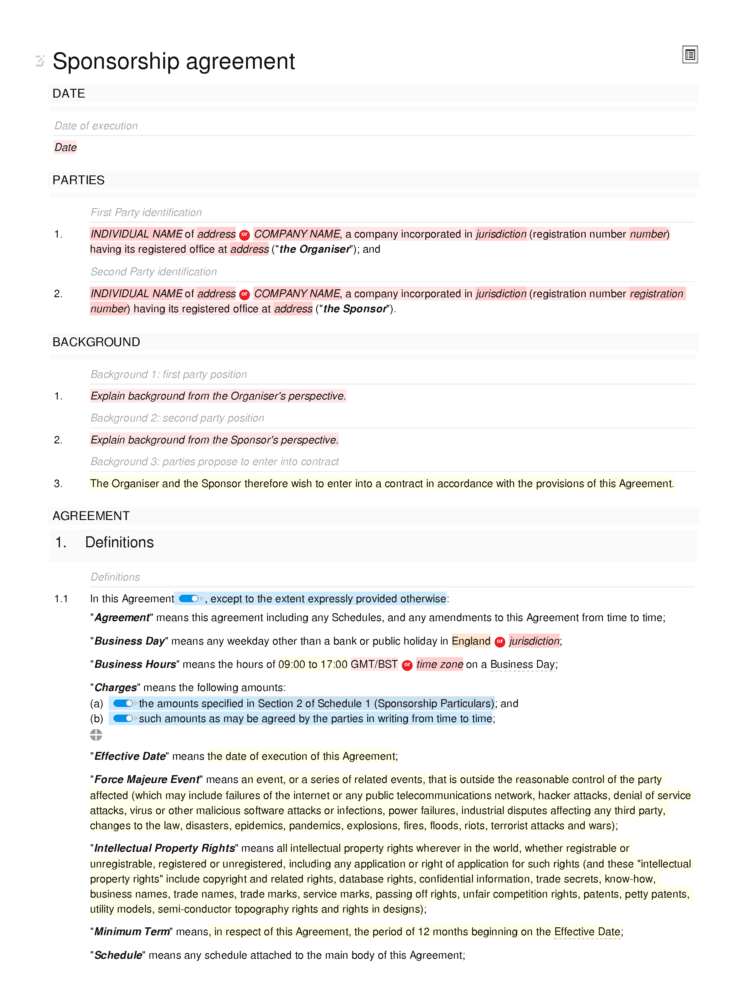 Free sponsorship agreement document editor preview