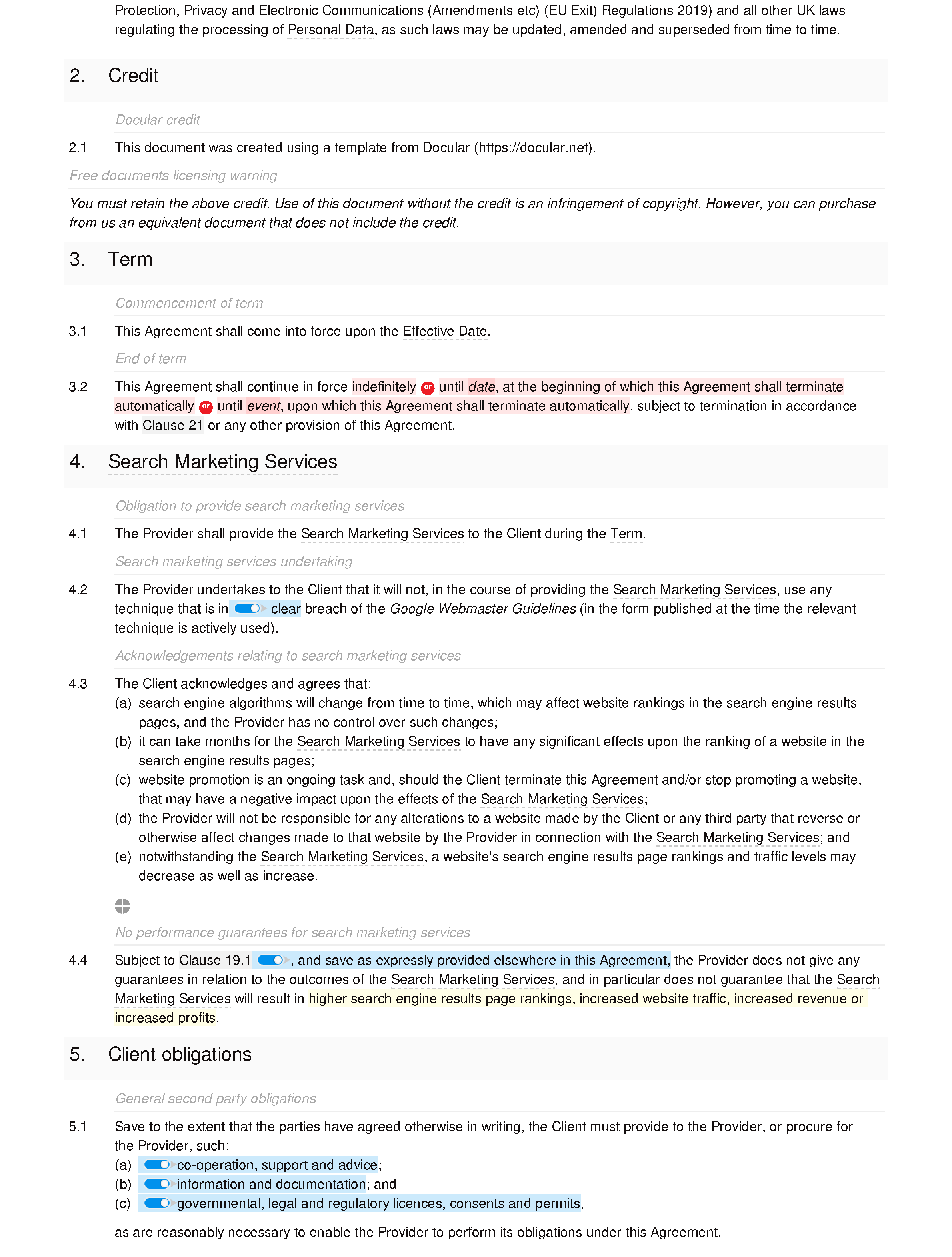 Free SEO agreement document editor preview