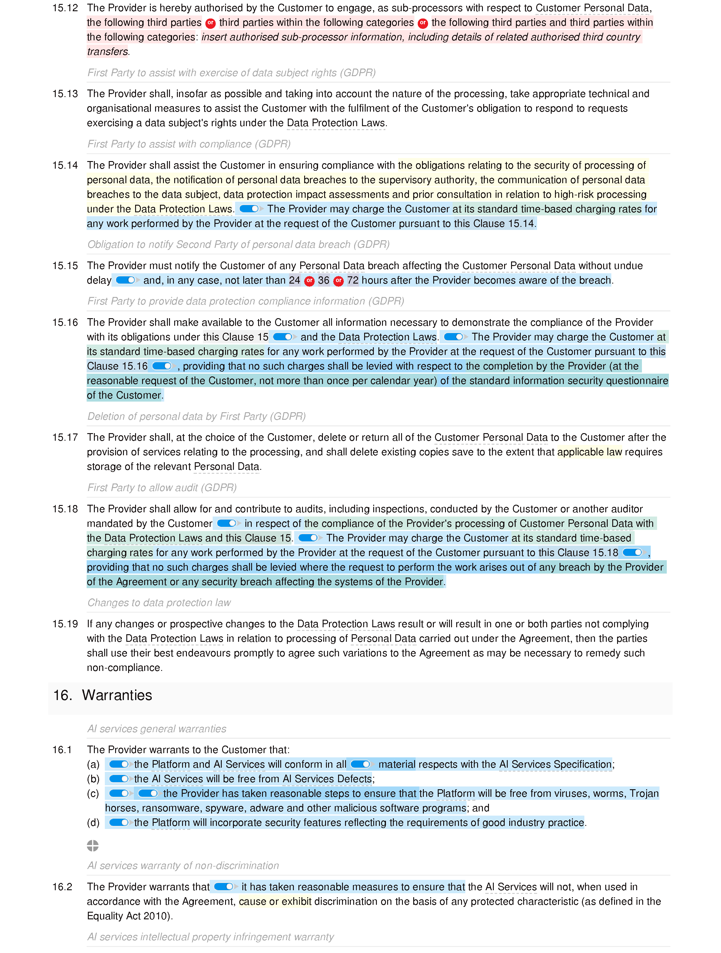 Generative AI terms of service (B2B and B2C) document editor preview