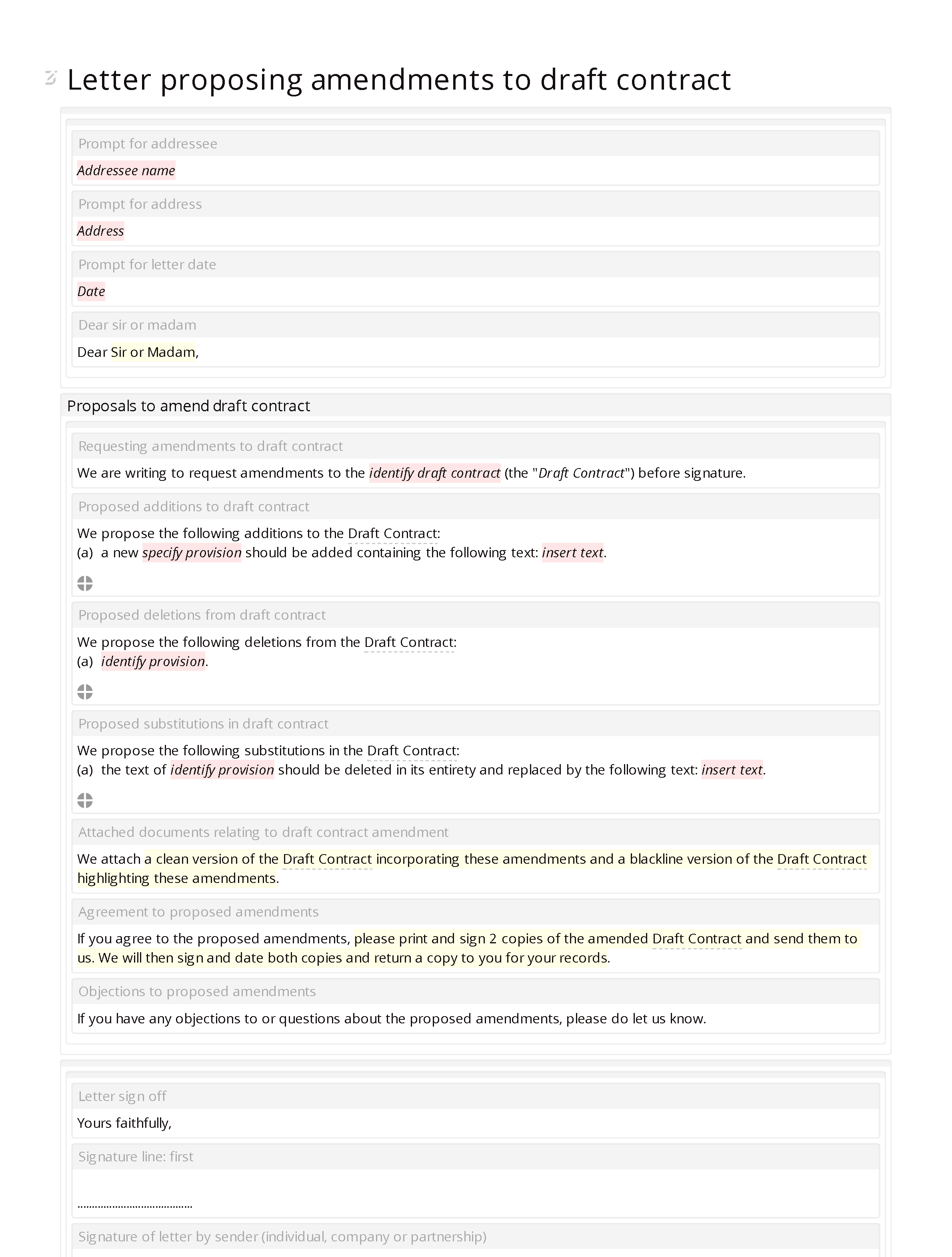 amendment letter agreement vs to proposing amendments  Letter draft contract Docular