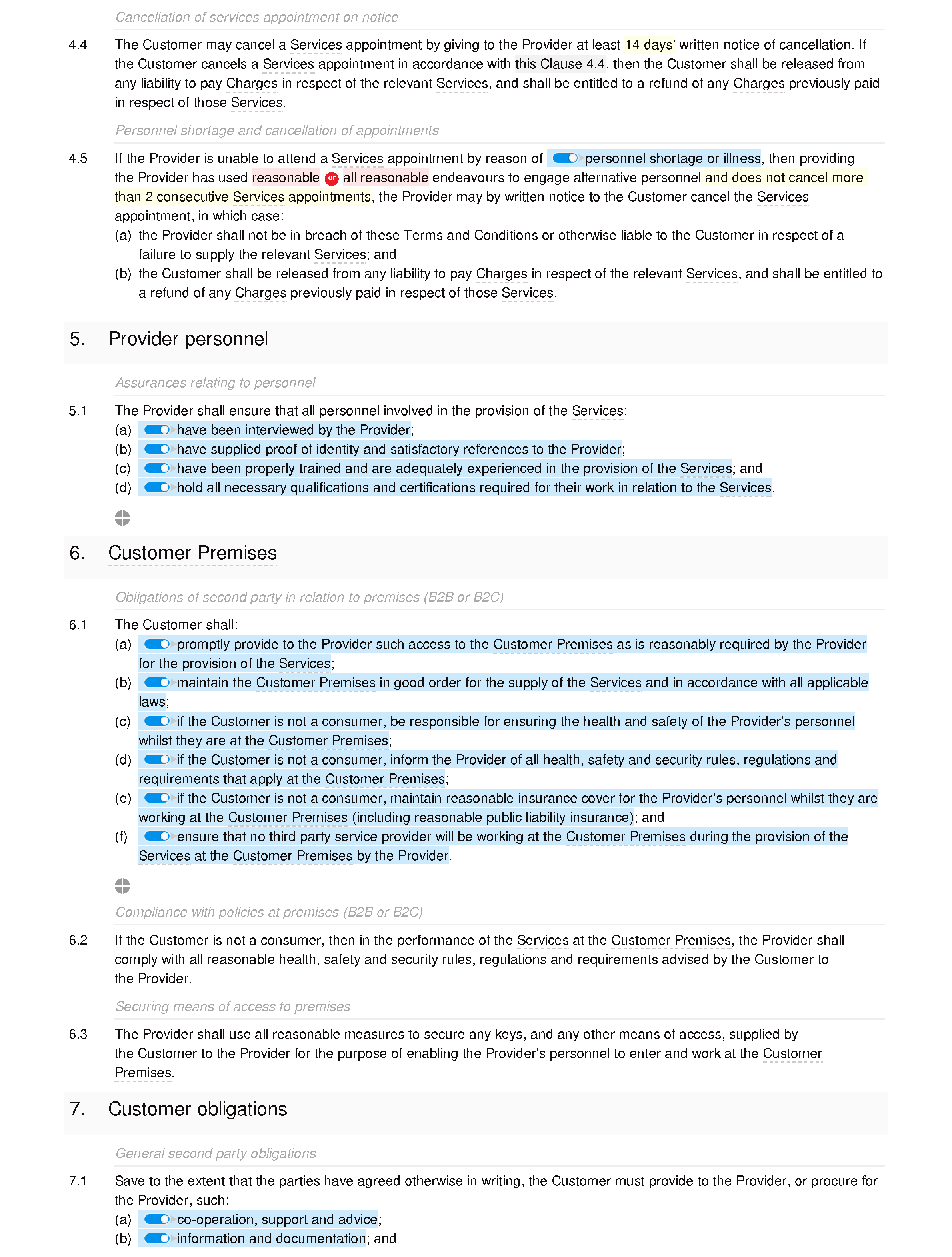 Cleaning services terms and conditions document editor preview