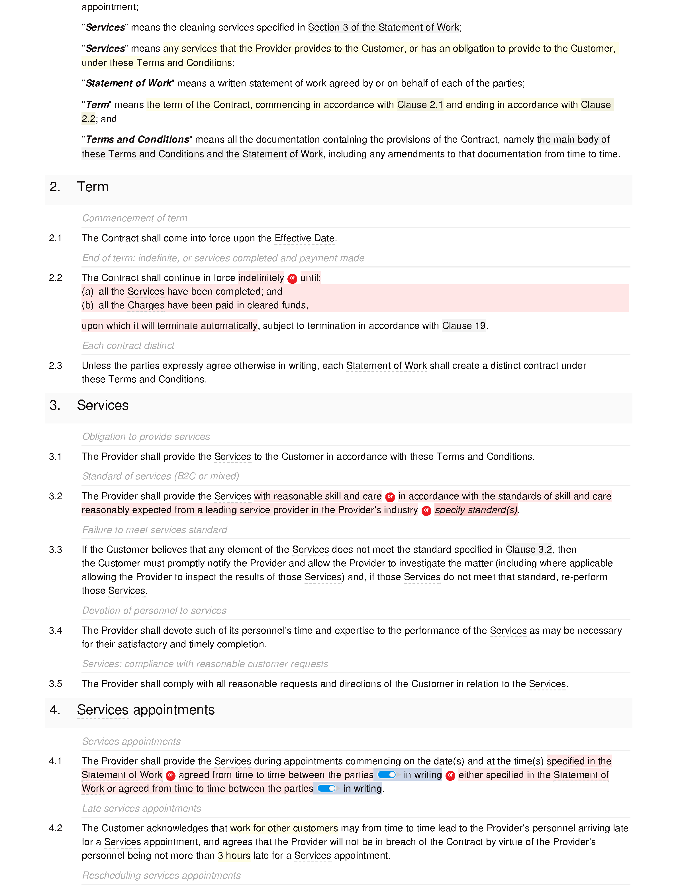 Office cleaning terms and conditions document editor preview