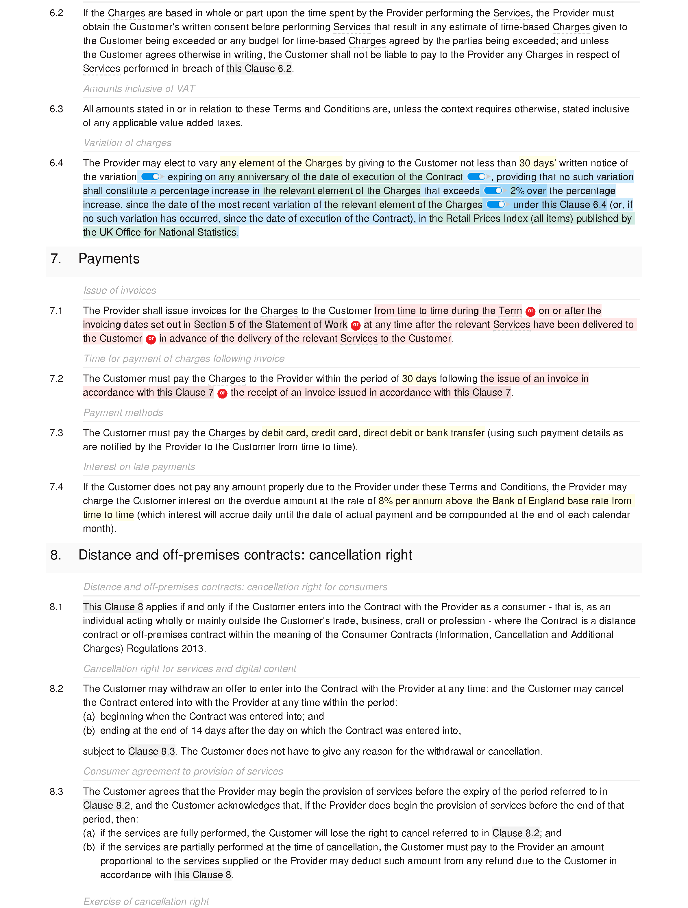 Domestic cleaning terms and conditions document editor preview