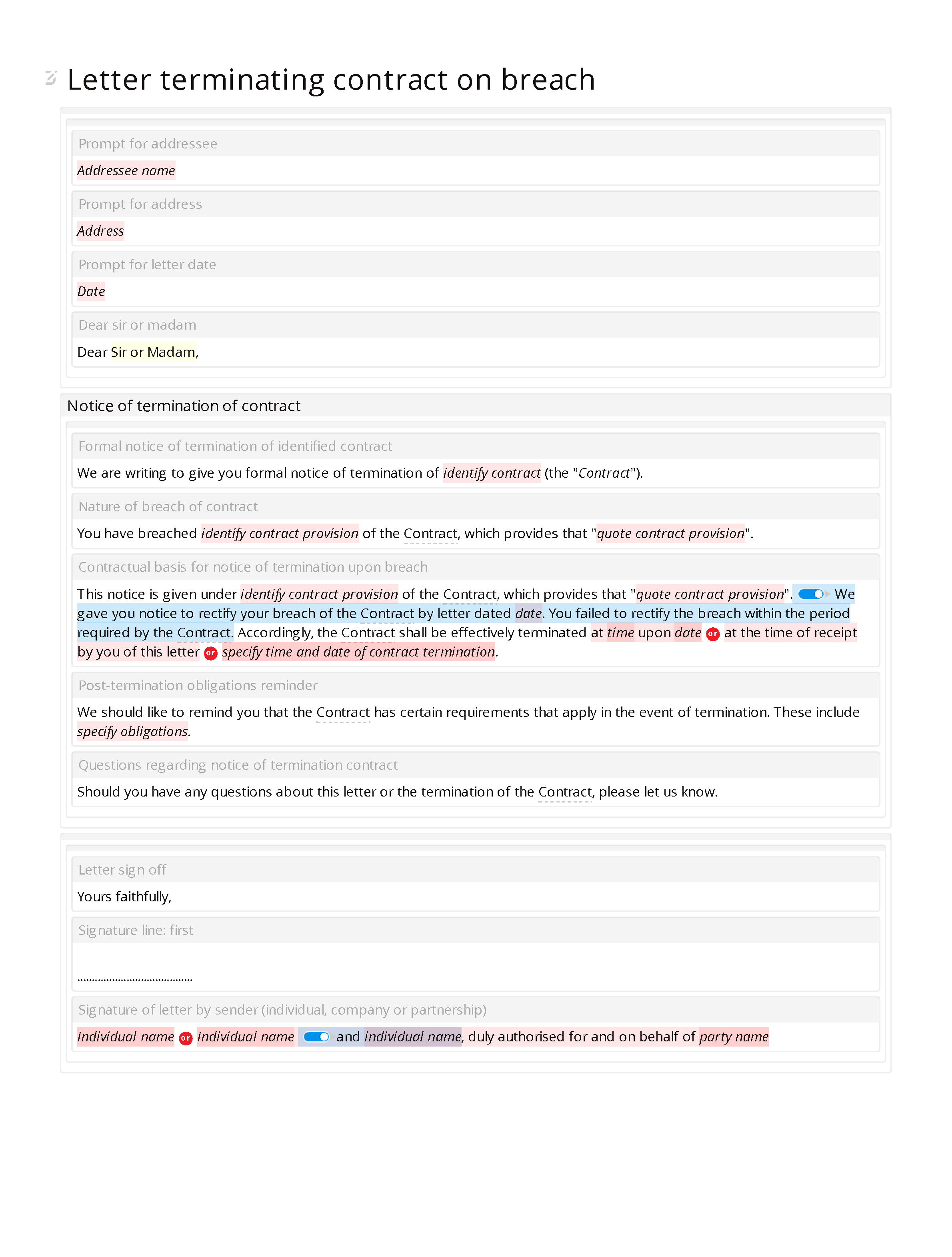 Letter terminating contract on breach document editor preview