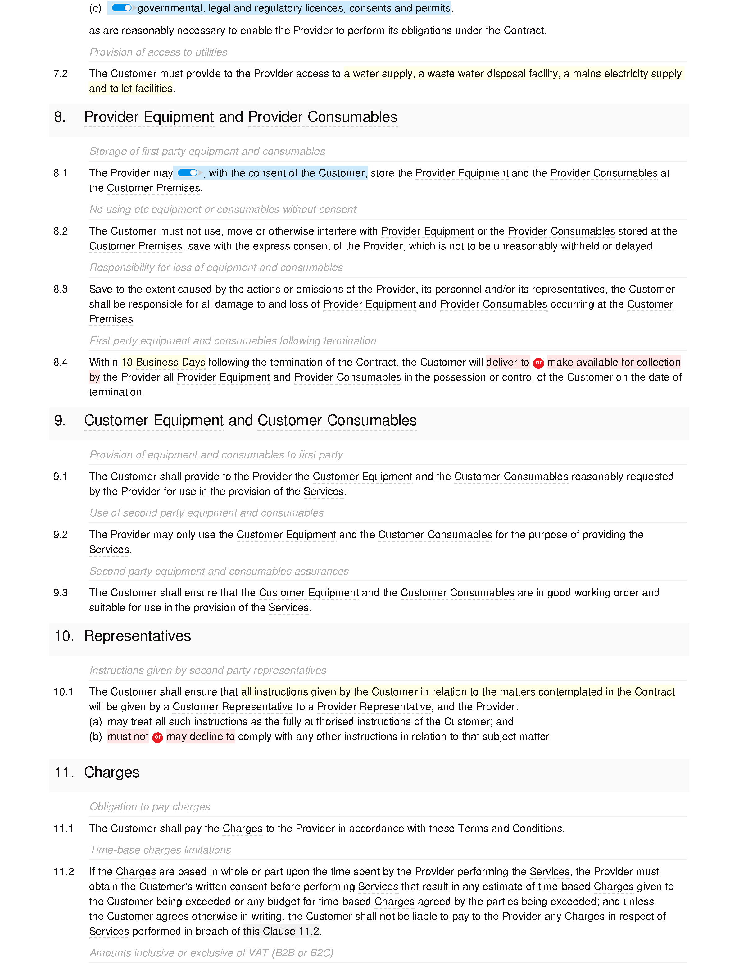 Gardening services terms and conditions document editor preview