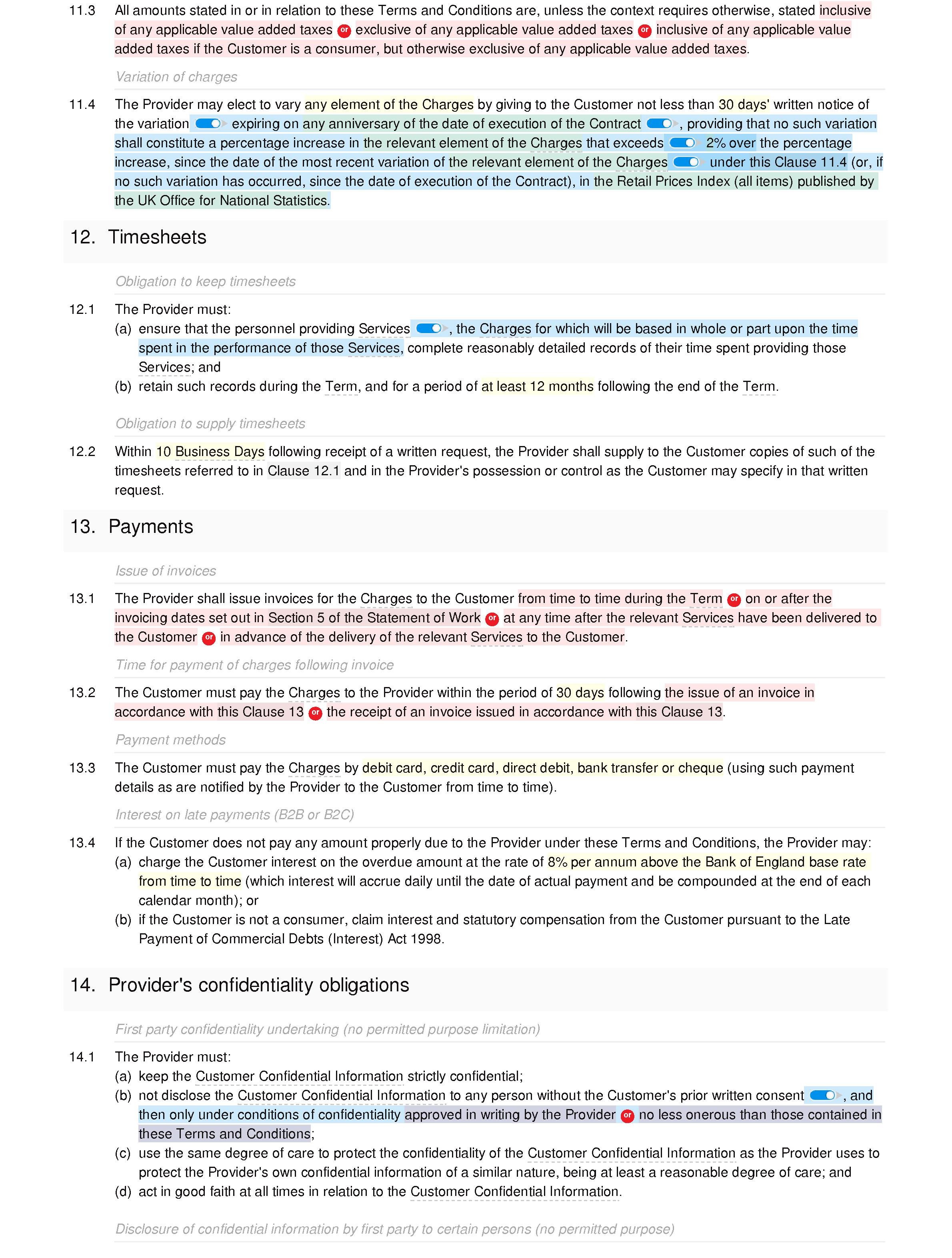 Gardening services terms and conditions document editor preview