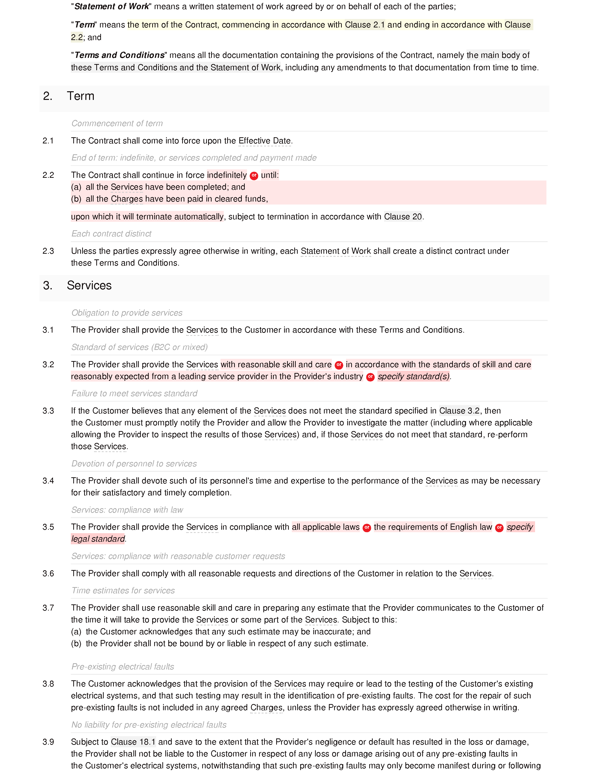 Electrical services terms and conditions document editor preview