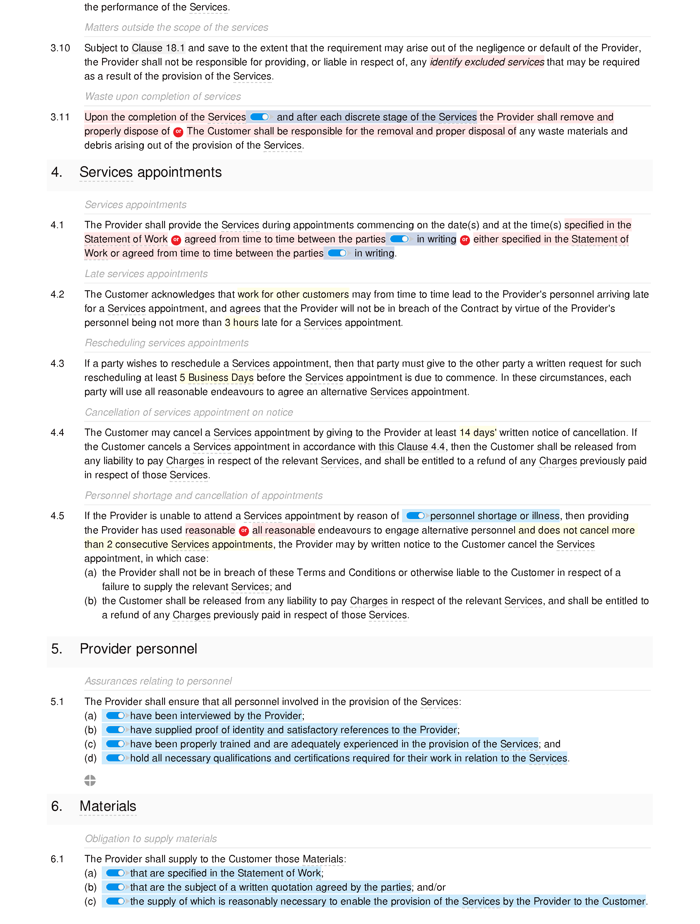 Electrical services terms and conditions document editor preview