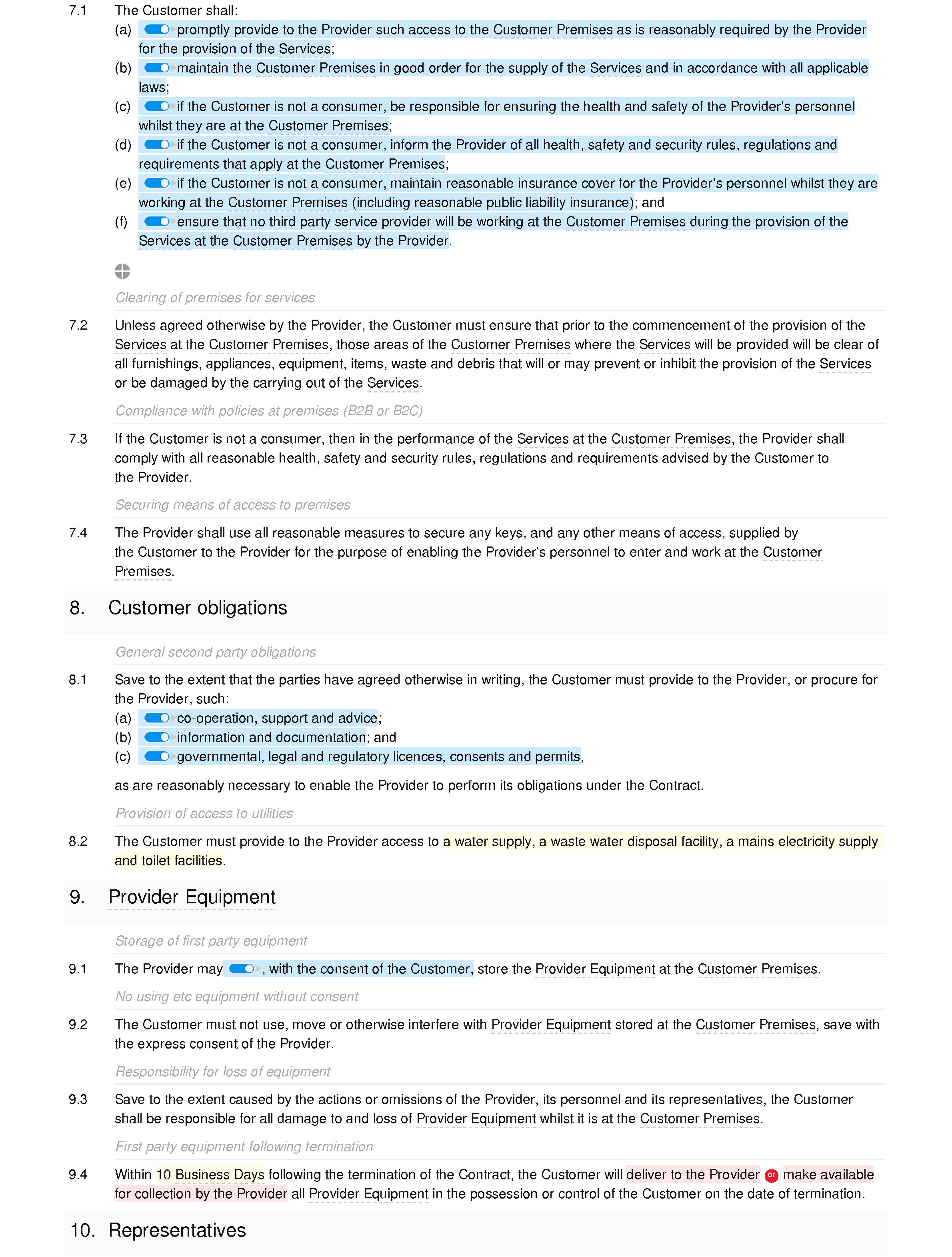 Plumbing services terms and conditions document editor preview