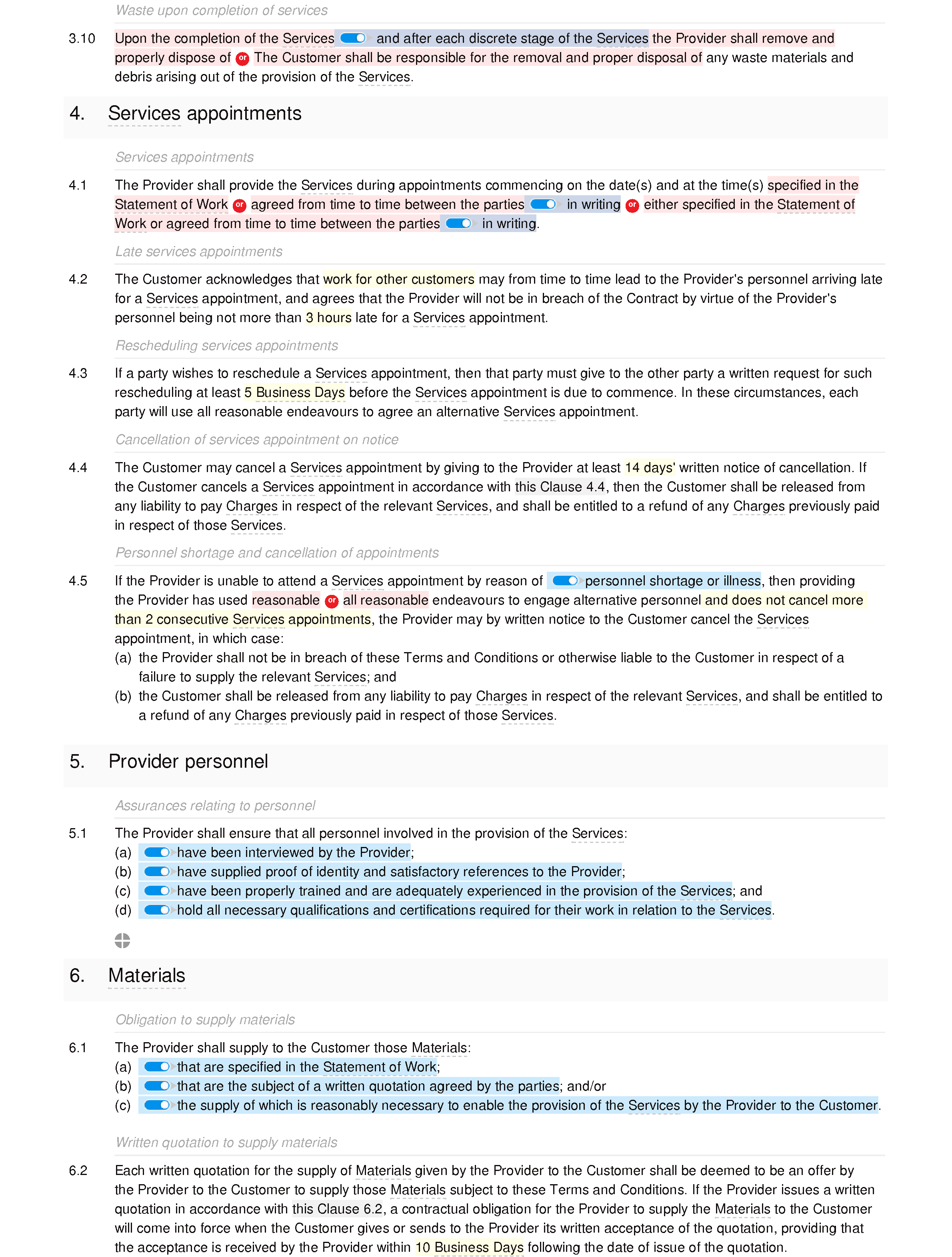 Tiling services terms and conditions document editor preview