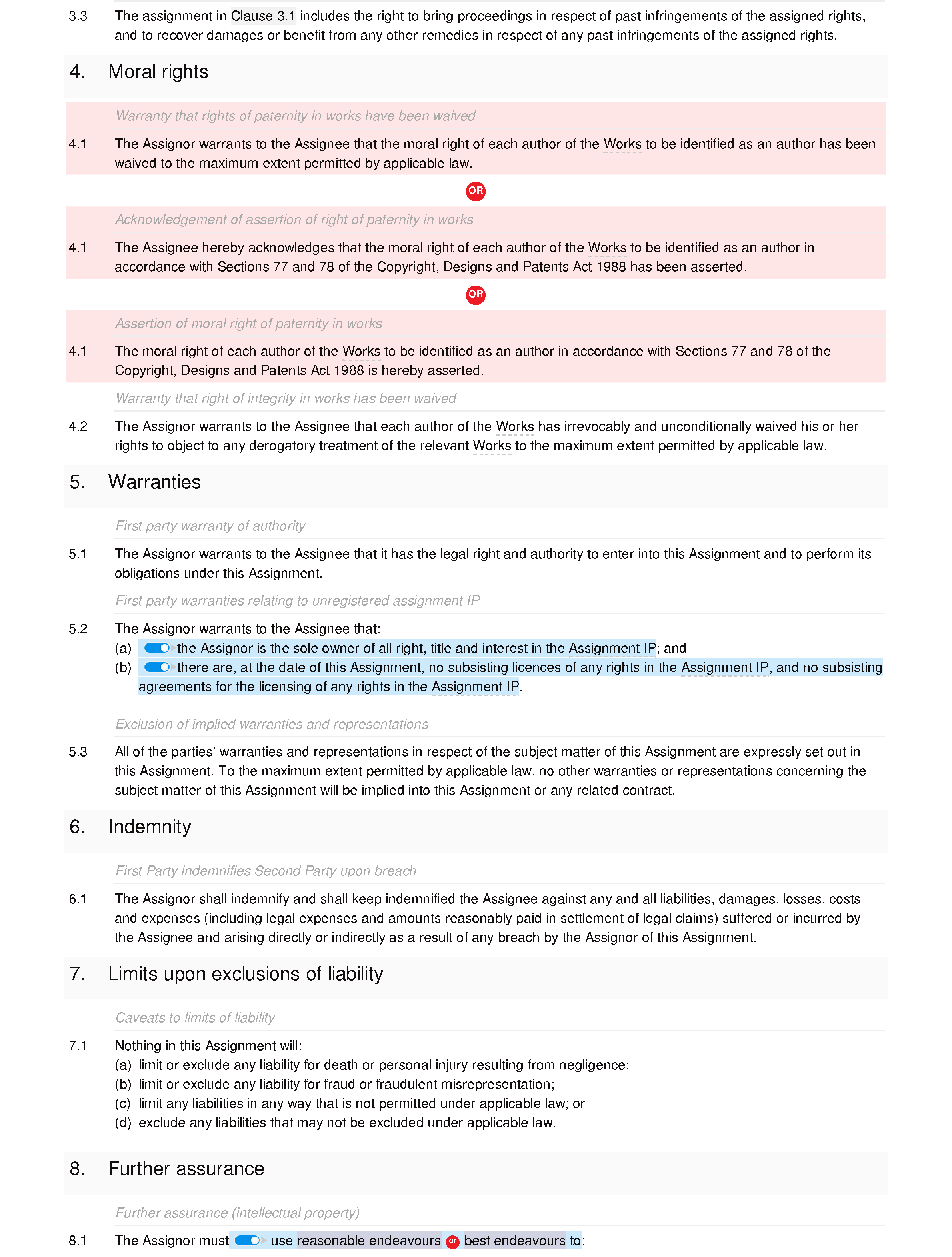 Assignment of copyright document editor preview